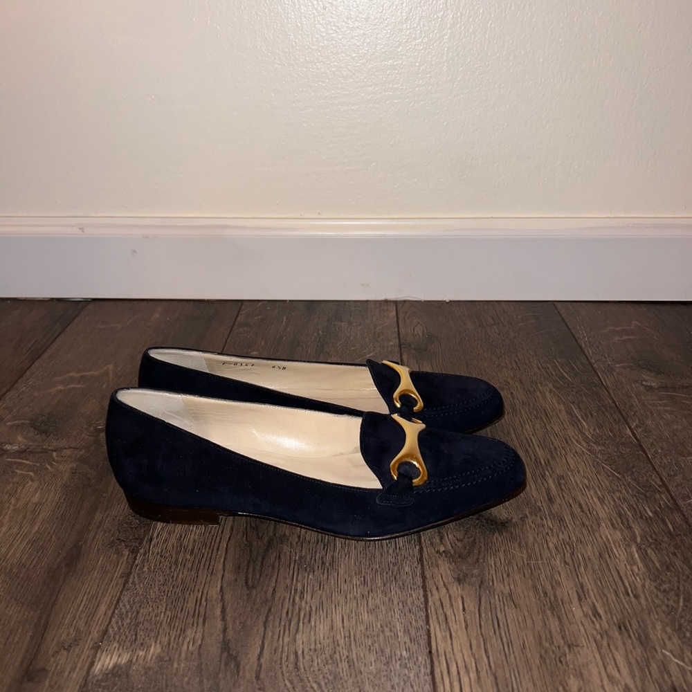 Cole Haan Navy Loafers with Gold Detail